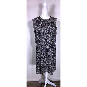 LOFT Black Floral Ruffle Sleeve Elastic Waist Chiffon Dress XXL